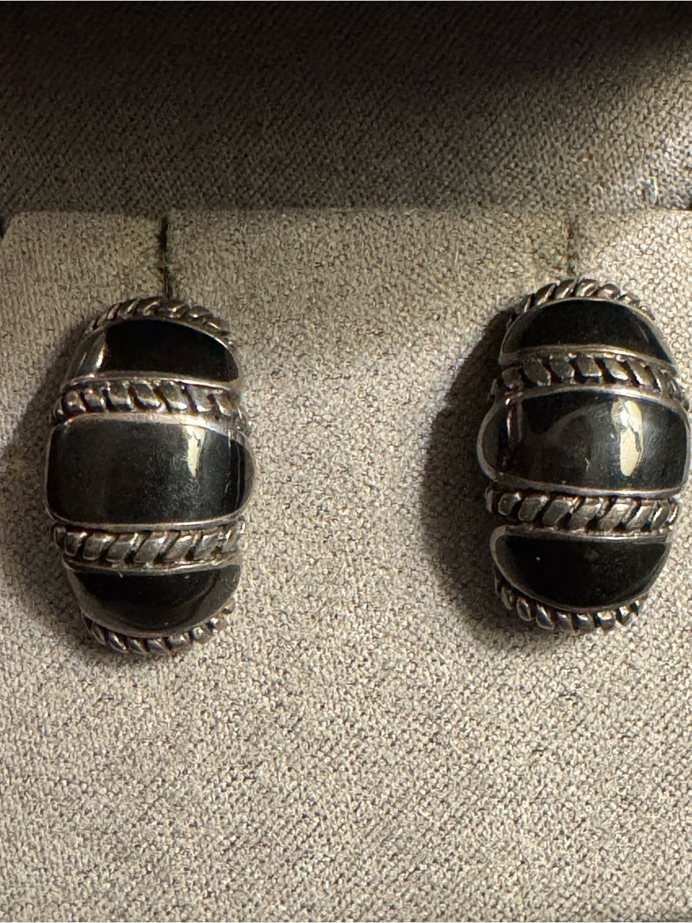 Sterling Silver & Black Onyx Rope Dome Earrings - Stamped 925 SE